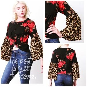 Roses & Leopard Elegant Top mid Crop